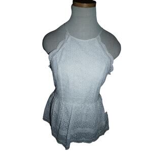 Lulus NWT White Embroidered Eyelet Peplum Blouse – Size S